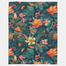 Tropiska blommor och Löv med fjärilar