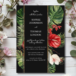 Tropiska blommor och löv mörk vattenfärg bröllop inbjudningar