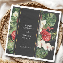 Tropiska blommor och löv mörk vattenfärg bröllop