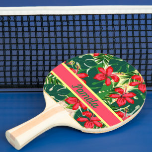 Tropiska blommor och löv pingisracket