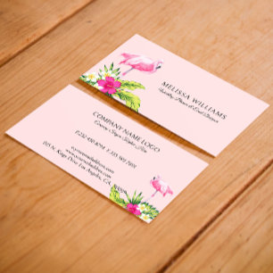 Tropiska blommor och Rosa Flamingo på Rosan Visitkort