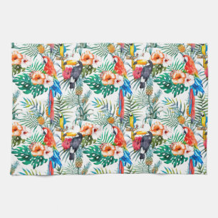 Tropiska blommor och Toucan Kökshandduk