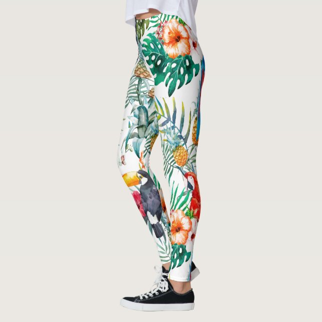 Tropiska blommor och Toucan Leggings (Vänster)
