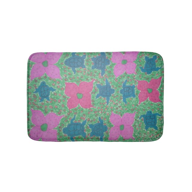 Tropiska blommor och Turtles Bath Mat Badrumsmatta (Framsidan)