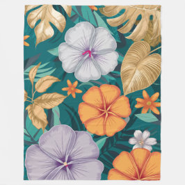 Tropiska blommor, ömtåliga blommor och gyllene Löv Fleecefilt