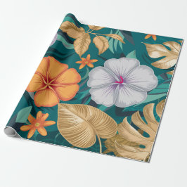 Tropiska blommor, ömtåliga blommor och gyllene Löv Presentpapper