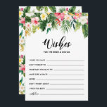 Tropiska blommor Önskemål för Bride and Groom Rådkort<br><div class="desc">Tropical Flowers Önskemål för bride and Groom Flat Card. Tropiskt inspirerade väl önskemål-kort med vattenfärgade illustrationer av hibiscus,  plumeria,  fågel av paradiset,  orkidéer,  handflatan-löv,  banans löv och löv-filodendron. I blommigt är önskemål-kortet för brunn i bröllop perfekt för sommar- och strandbröllop.</div>