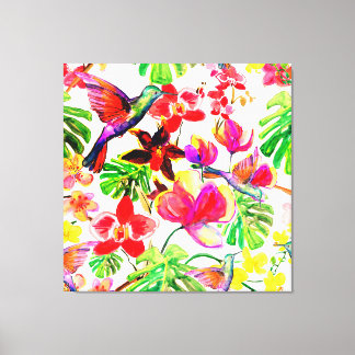 Tropiska blommor, oregelbundna och humerande fågla canvastryck