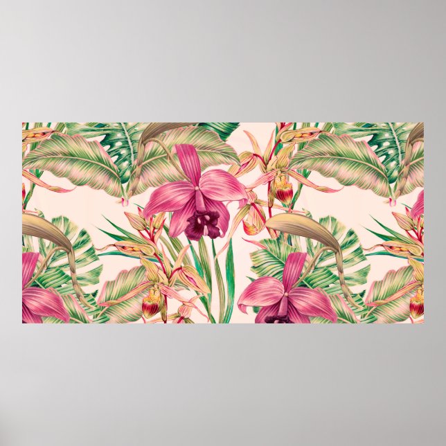 Tropiska blommor, orkidéblommor, djungelns löv, mo poster (Framsidan)
