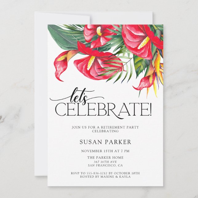 Tropiska blommor Pension Party Inbjudningar (Framsida)