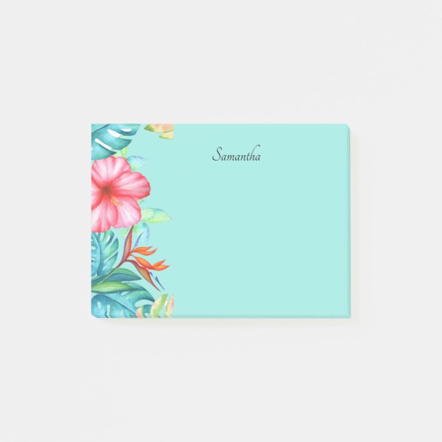 Tropiska blommor Personlig Teal 4x3 Post-it Block (Framsida)