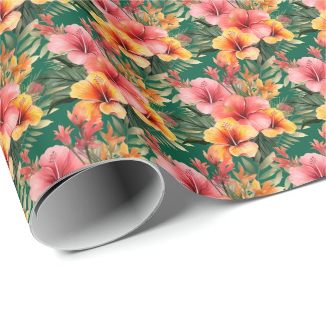 Tropiska blommor presentpapper (Rullad Hörn)
