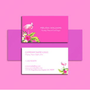 Tropiska blommor & Rosa Flamingo Rosa and White Visitkort