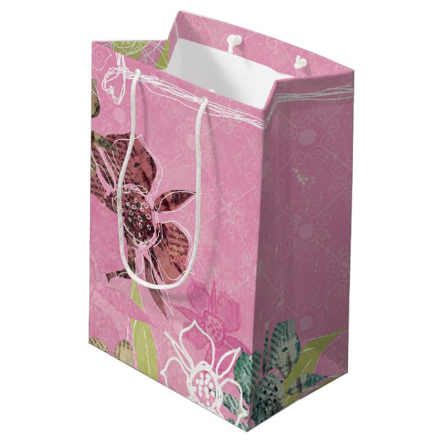 Tropiska blommor Rosa Medium Gift Bag (Baksidan Vinklad)