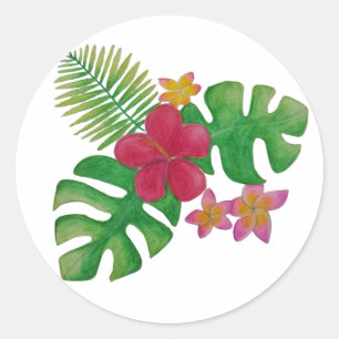 Tropiska blommor runt klistermärke