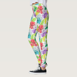 Tropiska blommor, sömlösa mönster leggings