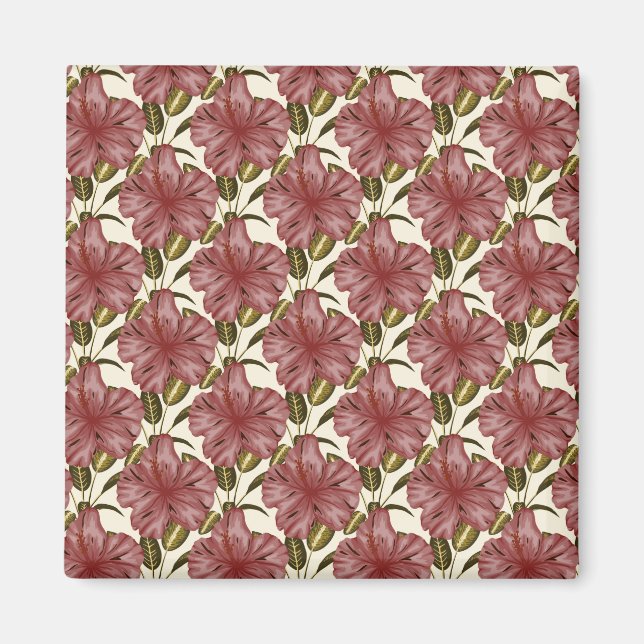 Tropiska blommor, sömlösa mönster | Röda blommor Magnet (Framsidan)