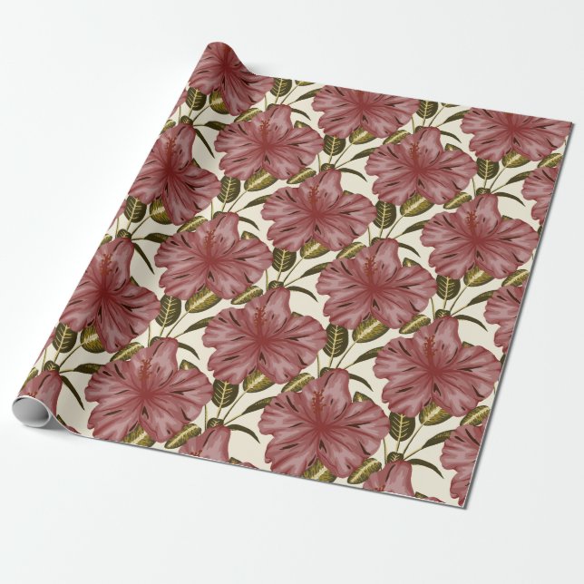 Tropiska blommor, sömlösa mönster | Röda blommor Presentpapper (Utrullad)