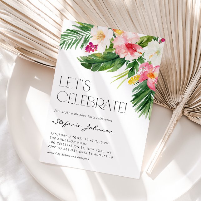 Tropiska blommor Sommar Födelsedagsfest Inbjudningar (Skapare uppladdad)