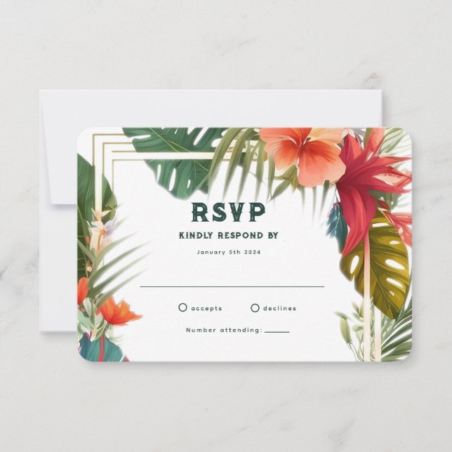 Tropiska blommor sommarlokal bröllop RSVP-kort OSA Kort (Framsida)