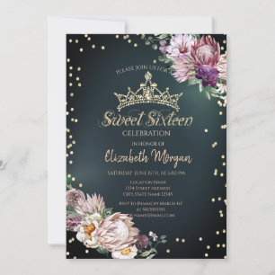 Tropiska blommor Tiara Diamanter Grön Sweet 16 Inbjudningar