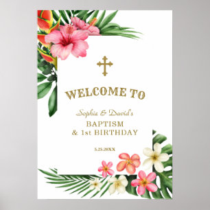 Tropiska blommor Twillingar 1:a födelsedag Välkoms Poster