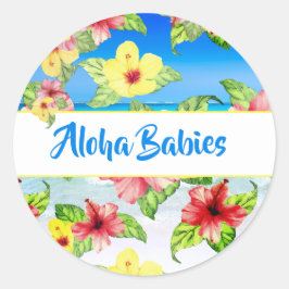 Tropiska blommor Twillingar Aloha Baby Shower Beac Runt Klistermärke