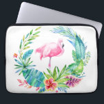 Tropiska blommor Utandning och Rosa Flamingo Laptop Sleeve<br><div class="desc">Färgstarka vattenfärger illustrerar tropiska blommor andedräkt och rosa flamingo. Vit anpassade bakgrund.</div>