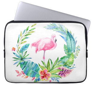 Tropiska blommor Utandning och Rosa Flamingo Laptop Sleeve