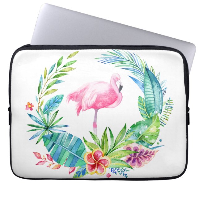 Tropiska blommor Utandning och Rosa Flamingo Laptop Sleeve (Framsidan)
