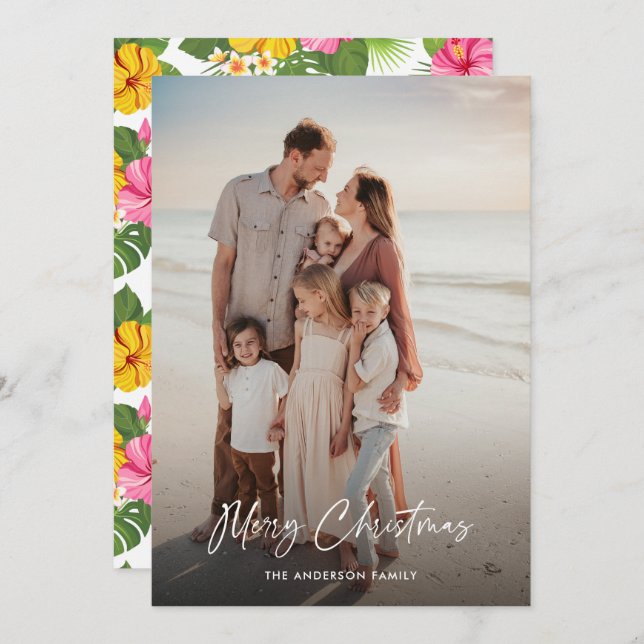 Tropiska blommor - Vacation Photo God jul Julkort (Fram/baksida)