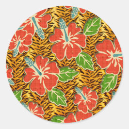 Tropiska blommor Vild Tiger Mönster Runt Klistermärke
