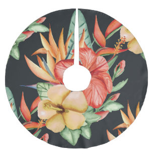 Tropiska blommor: Vintagens vattenfärgdiagram. Julgransmatta Borstad Polyester
