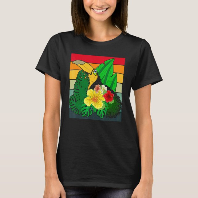 Tropiska blommor Zoo Bird Exotic Animal Retro Tou T Shirt (Framsida)