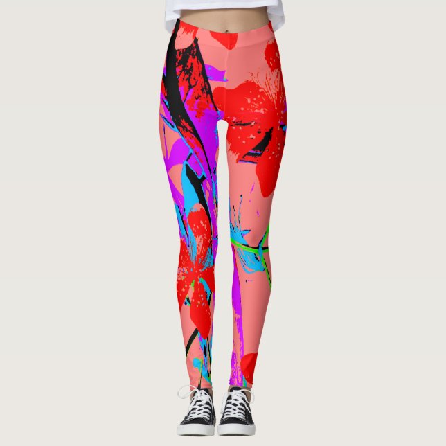 Tropiska blommornas Rosa Leggings (Framsida)
