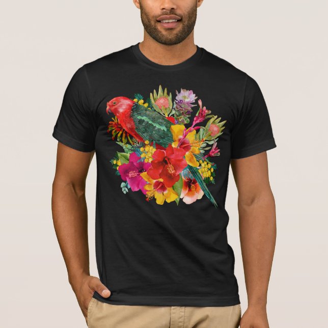Tropiska blooms för kung-papegoja t shirt (Framsida)