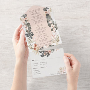 Tropiska Böhmen-Blommigten Blek  Bröllop alla in i