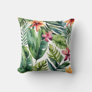 Tropiska botaniska arter Vibrant Watercolor Foliag Kudde