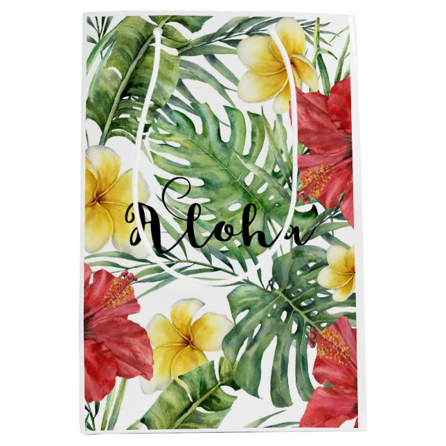 Tropiska botaniska blad och blommor Blommig Aloha (Framsidan)