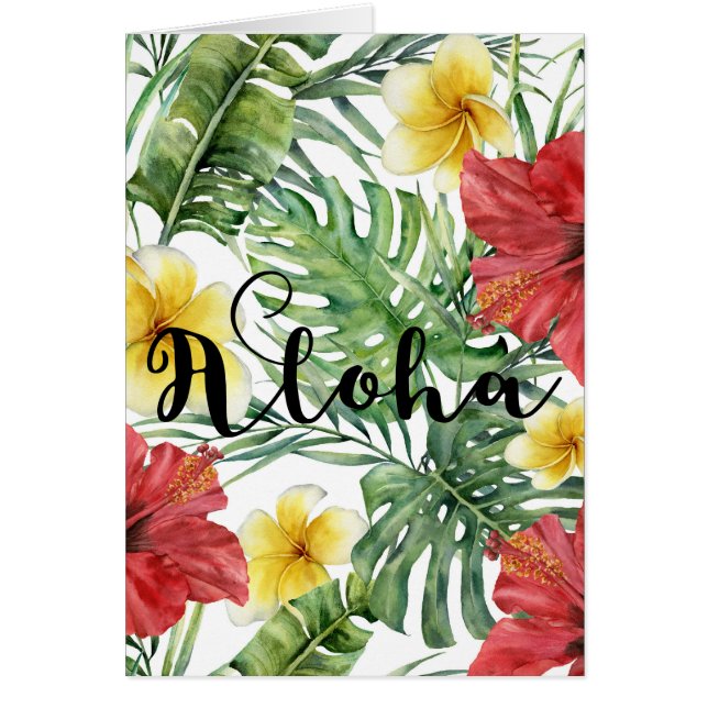 Tropiska botaniska blad och blommor Blommig Aloha OBS Kort (Framsidan)