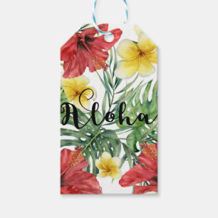 Tropiska botaniska blad och blommor Blommig Aloha Presentetikett