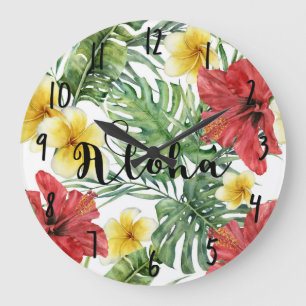 Tropiska botaniska blad och blommor Blommig Aloha Stor Klocka