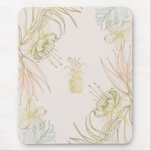 Tropiska Botaniska Blommiga Löv Guld Ananas Musmatta