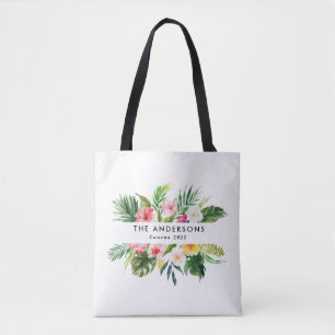 Tropiska botaniska blommigtar sommarsemester tygkasse