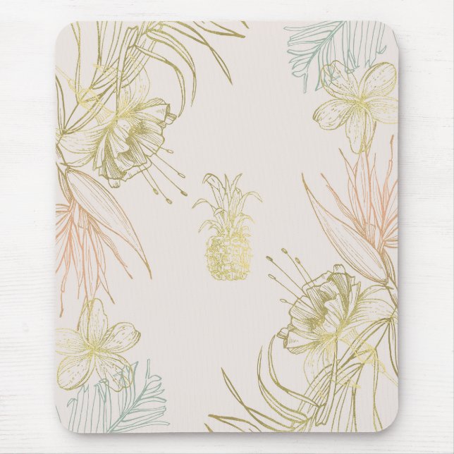 Tropiska botaniska Blommigten Löv Guld Pineapple Musmatta (Framsidan)