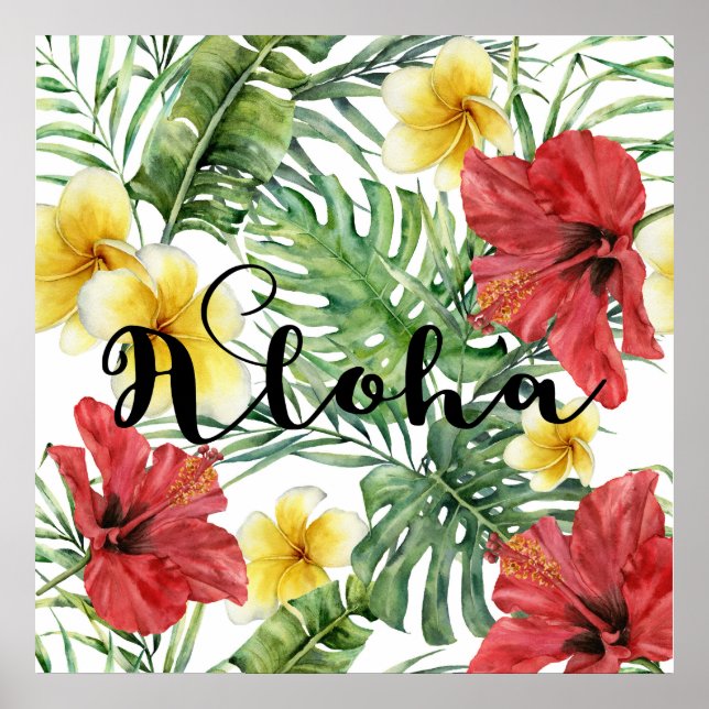 Tropiska botaniska Löv Blommigten Aloha Luau Party Poster (Framsidan)