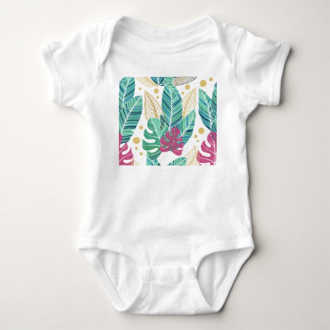 Tropiska botaniska löv, sömlös vintage design t shirt (Framsida)