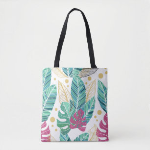 Tropiska botaniska löv, sömlös vintage design tygkasse