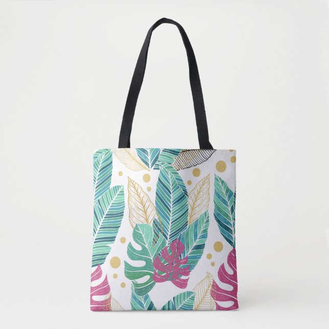 Tropiska botaniska löv, sömlös vintage design tygkasse (Framsida)