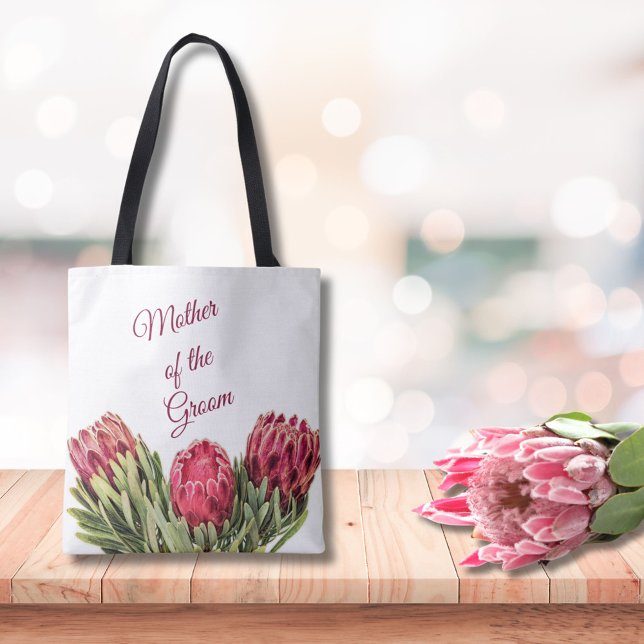 Tropiska botaniska rosa proteablommor grönt blad tygkasse (Skapare uppladdad)